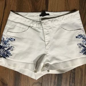 Sweet Denim Shorts with Blue Floral Embroidery